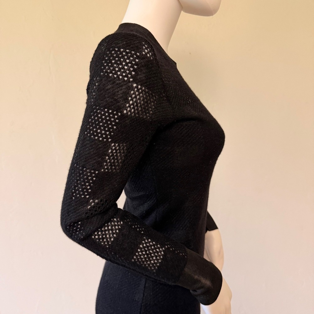 Rag & Bone Women's Black Alpaca Wool Pointelle Mesh Knit Midi Dress Size XXS - Picture 5 of 12